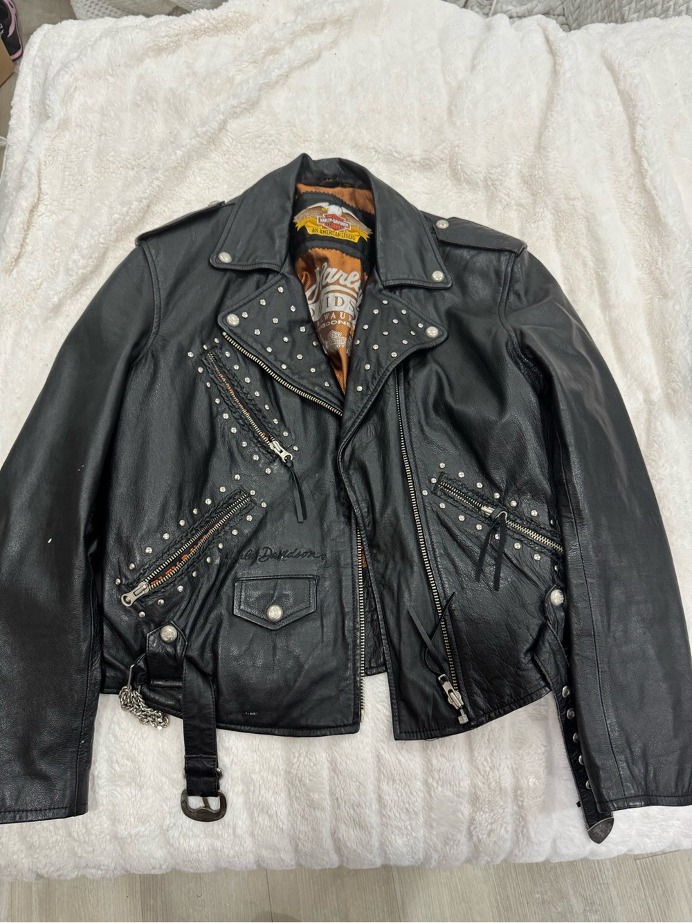 Harley-Davidson Black Studded Leather Bomber Jacket